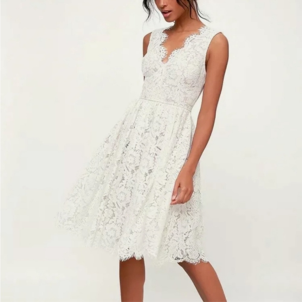 Lulus Love Swept White Lace Dress with Pockets